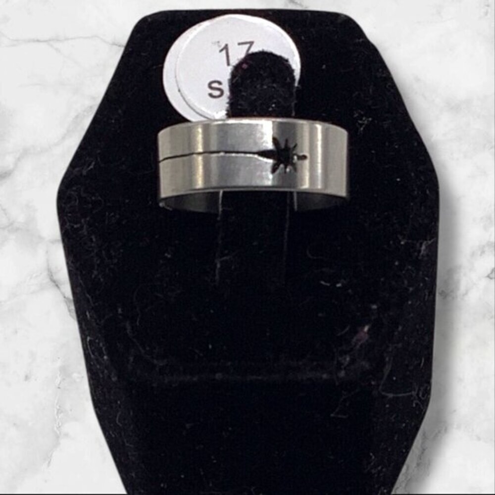 Sunburst Design Stainless Steel Band Ring Unisex Sliver Tone‎ Size 7